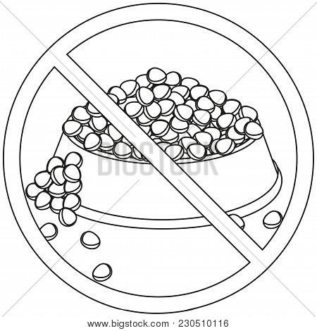 Pet Overfeeding Danger Line Art Black And White Sign. Cat Dog Care Themed Vector Illustration For Gi