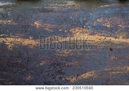 The Flaking Yellow Color With Scratched On The Surface Of Rusty Galvanized Iron Plate. Rusty Yellow 