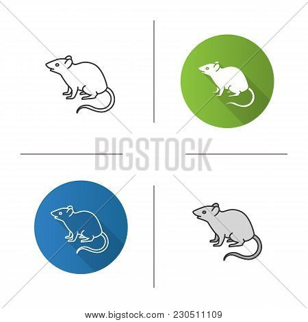Mouse, Rat Icon. Flat Design, Linear And Color Styles. Rodent. Pest. Isolated Vector Illustrations