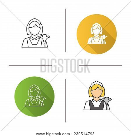 Maid Icon. Flat Design, Linear And Color Styles. Cleaner. Housekeeping. Isolated Vector Illustration