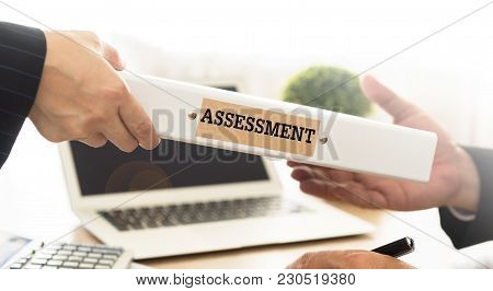 Adviser Sends Assessment Result Document Folder To Manager. Concept Of Business Risk Assessment.
