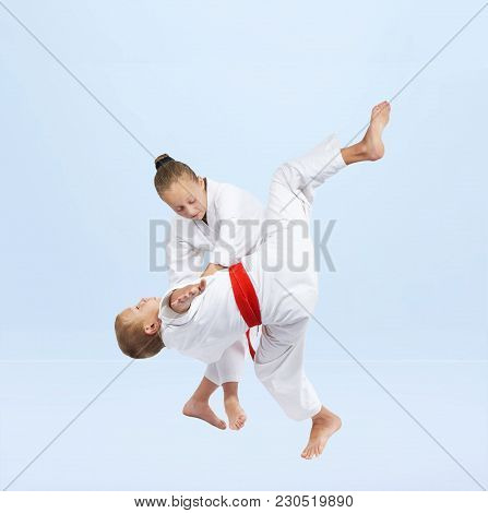 Judo Throw Are Training Boy And Girl