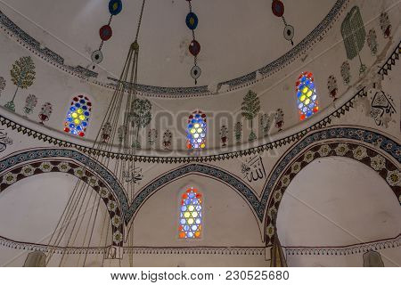 Mostar, Bosnia And Herzegovina - August 17 2017: Ceiling Detail Of Koski Mehmed Pasha Mosque In Bosn