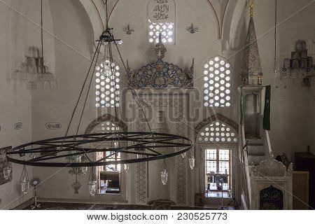 Mostar, Bosnia And Herzegovina - August 17 2017: Interiors Of Karadjoz-bey Mosque In Mostar