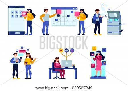 People Debate On Calendar Building A Female Schedule Application User Interface. Simple Flat Vector 