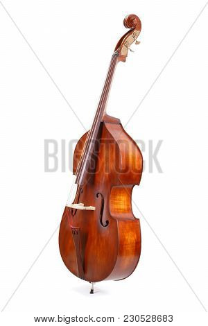 Side View Of A Double Bass On White Background