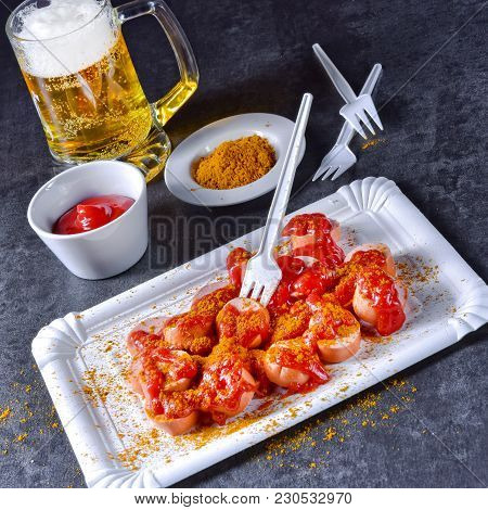 A Fresh And Tasty Curry Bockwurst With Beer