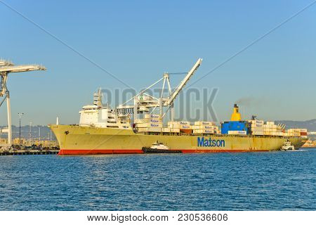 Alameda, CA - March 9, 2015: Oakland Oakland Container Shipyard, San Francisco Bay, the MATSON ship 