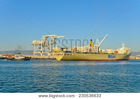 Alameda, CA - March 9, 2015: Oakland Oakland Container Shipyard, San Francisco Bay, the MATSON ship 