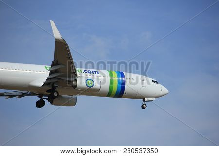 Amsterdam, The Netherlands - July 21st 2016: Ph-hsf Transavia Boeing 737,  Approaching Polderbaan Ru