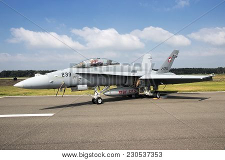 Kleine Brogel, Belgium - Sep 13, 2014: Swiss Air Force F/a-18 Hornet On The Taxiway Of Kleine Brogel