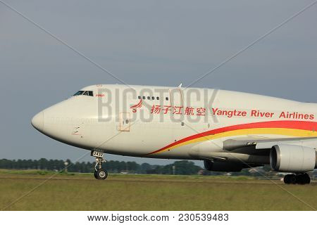 Amsterdam, The Netherlands  -  June 2nd, 2017: B-2432 Yangtze River Express Boeing 747 Taking Off Fr