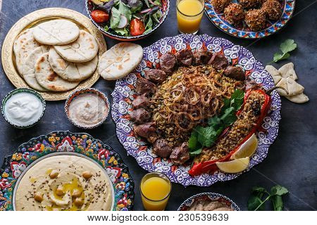Middle Eastern Or Arabic Party Food Top View.