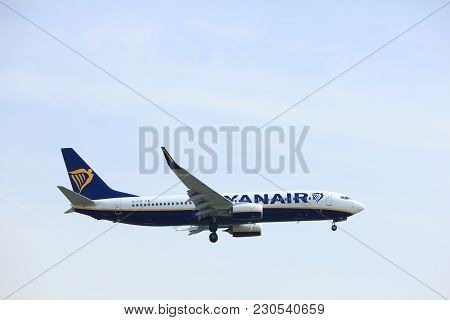 Amsterdam, The Netherlands - March 31st, 2017: Ei-fzf Ryanair Boeing 737-800 Approaching Polderbaan 