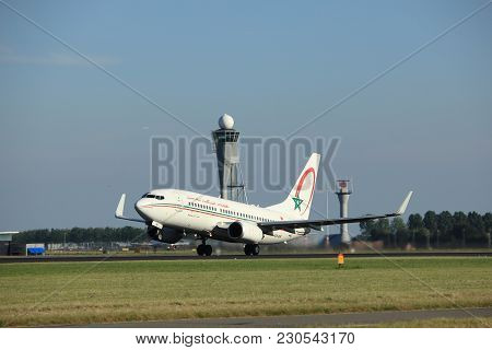 Amsterdam, The Netherlands  - August, 18th 2016: Cn-rnr Royal Air Maroc Boeing 737-7b6,
Taking Off F
