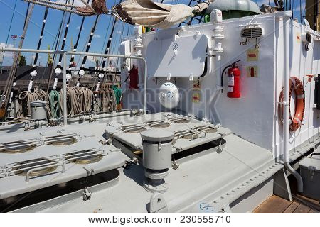 Kaliningrad, Russia - June 19, 2016: Metal Deckhouse On The Barque Kruzenshtern (prior Padua) Moored