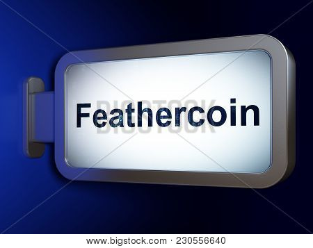 Blockchain Concept: Feathercoin On Advertising Billboard Background, 3d Rendering