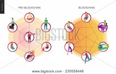 Blockchain Concept Vector Illustration - Scheme Showing The Cryptocurrency Transaction Processing An