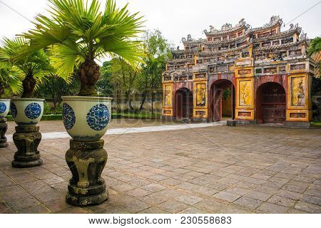 The Gate To The Hung To Mieu Temple In The Imperial City, Hue, Vietnam