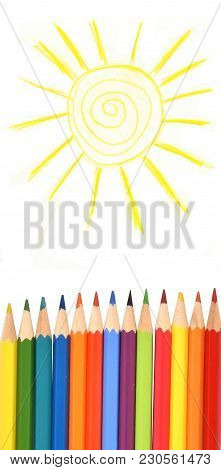 Сolour Pencils Under The Draw Sun; Isolated