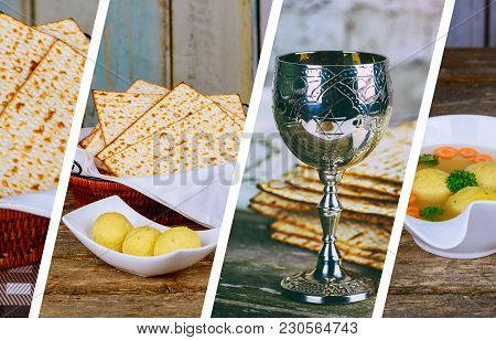 Passover Background With Wine Bottle, Matzoh, And Seder Plate Top View Of Passover Background Photo 