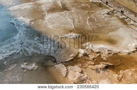 A Beautiful Natural Abstraction From  The Ice On The Canal In Hamburg.spring Floes Drift