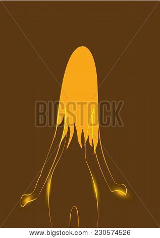 A Thin, Frail Little Tender Girl With A Beautiful Slender Figure Turned With Her Back With Long Hair