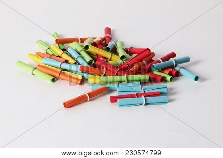 Colorful Tombola Tickets Are Lying In The Studio