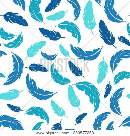 Feather Seamless Pattern On White Background. Vintage Card For Fabric Design.peacock Feather Seamles