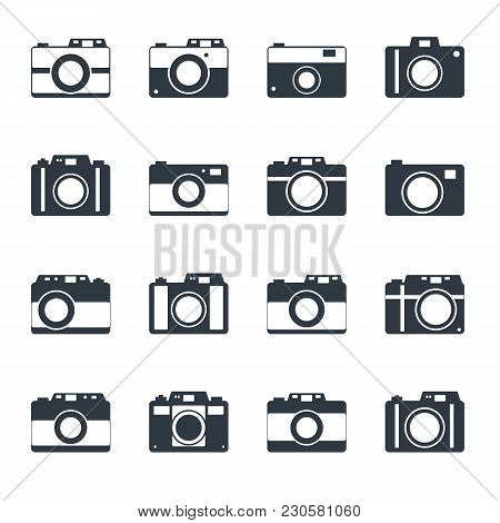 Photo Camera Icon Set For Web Sites And User Interface. Stock Flat Vector Illustration.