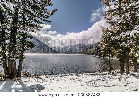 Mountain Landscape With Lower Multinskoye Lake In Altai, Russia