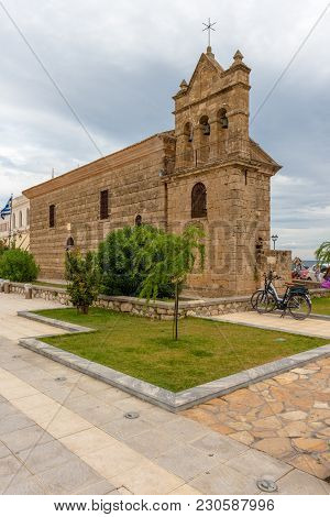 Zakynthos, Greece - September 29, 2017: The Ancient Church Of St. Nicholas Of The Mole Located On So