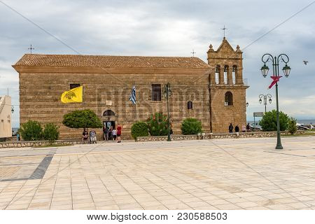 Zakynthos, Greece - September 29, 2017: The Ancient Church Of St. Nicholas Of The Mole Located On So