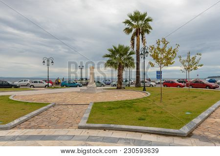 Zakynthos, Greece - September 29, 2017: View Of Palm Trees And Sea From Main Square In Zakynthos Tow