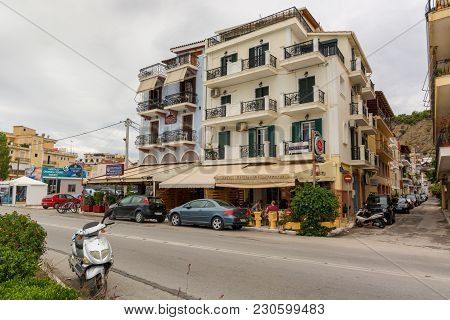 Zakynthos, Greece - September 29, 2017: Traditional Greek Style Architecture In Zante Town. Zakyntho