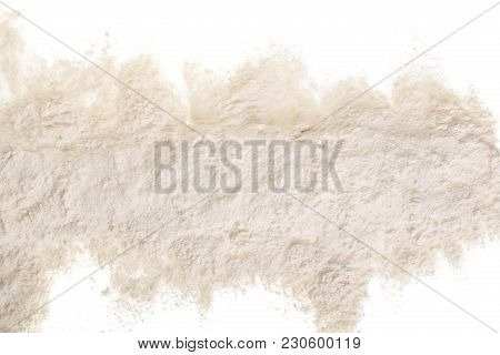 Pile Of Flour Isolated On White Background. Top View. Flat Lay.
