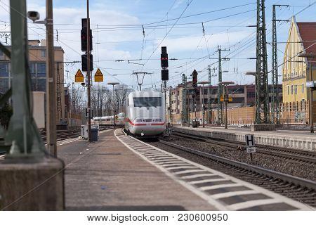 Fuerth / Germany - March 11, 2018: Ice 2, Intercity-express Train From Deutsche Bahn Passes Train St
