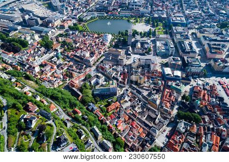 Bergen is a city and municipality in Hordaland on the west coast of Norway. Bergen is the second-largest city in Norway. The view from the height of bird flight. Aerial FPV drone flights.