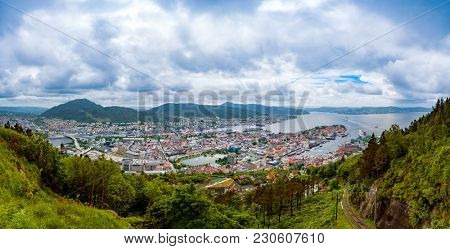 Bergen is a city and municipality in Hordaland on the west coast of Norway. Bergen is the second-largest city in Norway. The view from the height of bird flight. Aerial FPV drone flights.