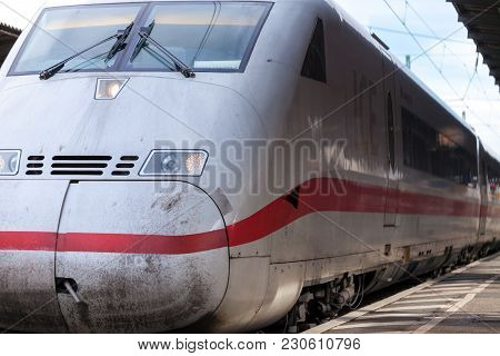 Fuerth / Germany - March 11, 2018: Ice 2, Intercity-express Train From Deutsche Bahn Passes Train St
