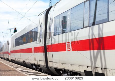 Fuerth / Germany - March 11, 2018: Ice 2, Intercity-express Train From Deutsche Bahn Passes Train St