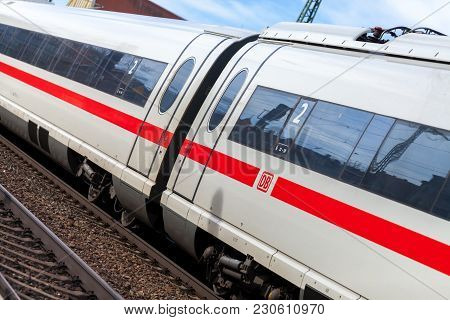 Fuerth / Germany - March 11, 2018: Ice 3, Intercity-express Train From Deutsche Bahn Passes Train St
