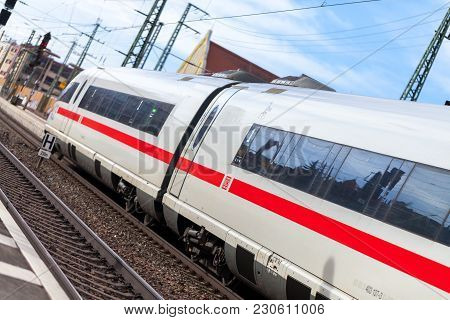 Fuerth / Germany - March 11, 2018: Ice 3, Intercity-express Train From Deutsche Bahn Passes Train St