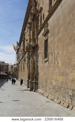 Orihuela, Spain: February 26, 2018:  Exterior Facade Of The Santo Domingo Convent Of Orihuela, Also 