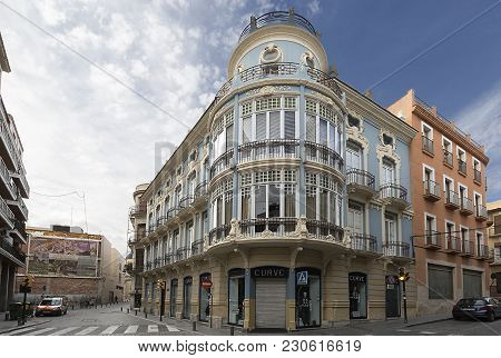 Facade Of The Colon Building In The City Of Orihuela.