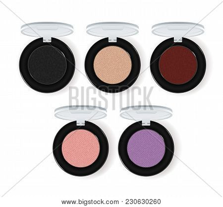 Realistic Makeup Cosmetics Set Isolated On White Background  Illustration. Colorful Facepowder Or Ey