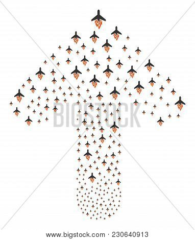 Air Crash Pattern Created In The Figure Of Ahead Aim Arrow. Upwards Cursor Arrow Shape Combined From