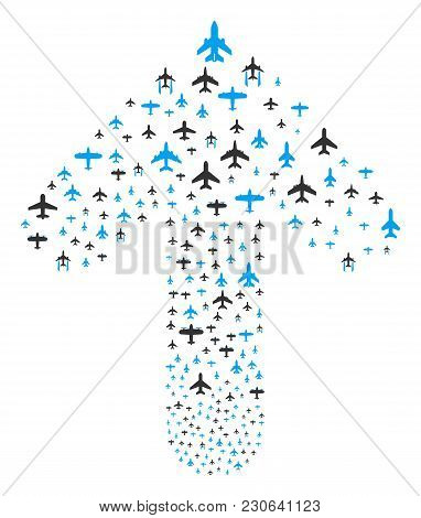 Airplanes Composition Done In The Collection Of Up Navigation Arrow. Ahead Motion Arrow Collage Desi