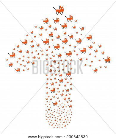 Baby Carriage Composition Designed In The Shape Of Upwards Oriented Arrow. Ahead Pointer Arrow Colla