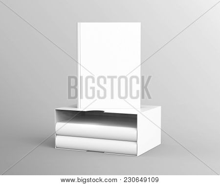 Blank Book With Cardboard Box Cover, Set Of Books In Case In 3d Render